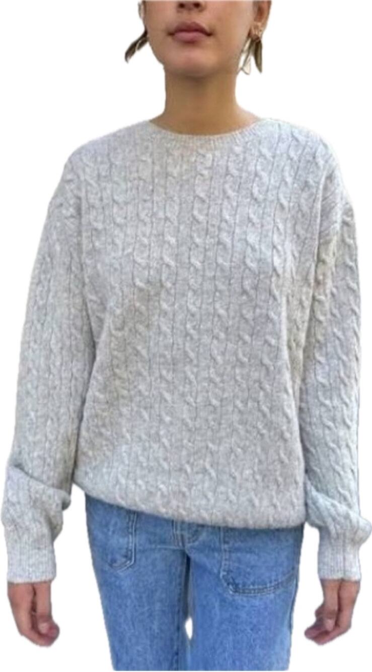 Brandy Melville Briana Wool Cable Knit Sweater Women's OS Gray Fisherman Preppy